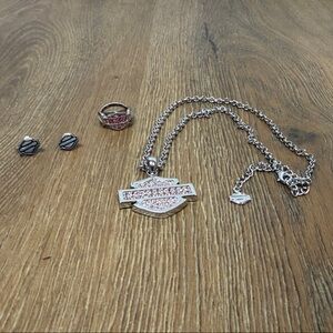 Harley-Davidson necklace, ring size 7, stud earrings